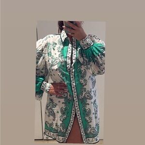 Alice + Olivia Green and White Paisley Midi Dress